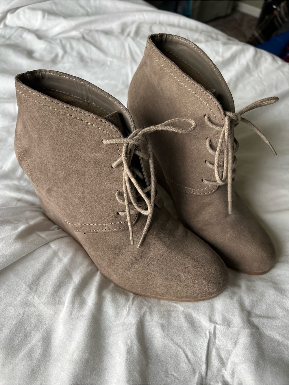 Arizona Jean Company Taupe Lace-Up Wedge Ankle Boots